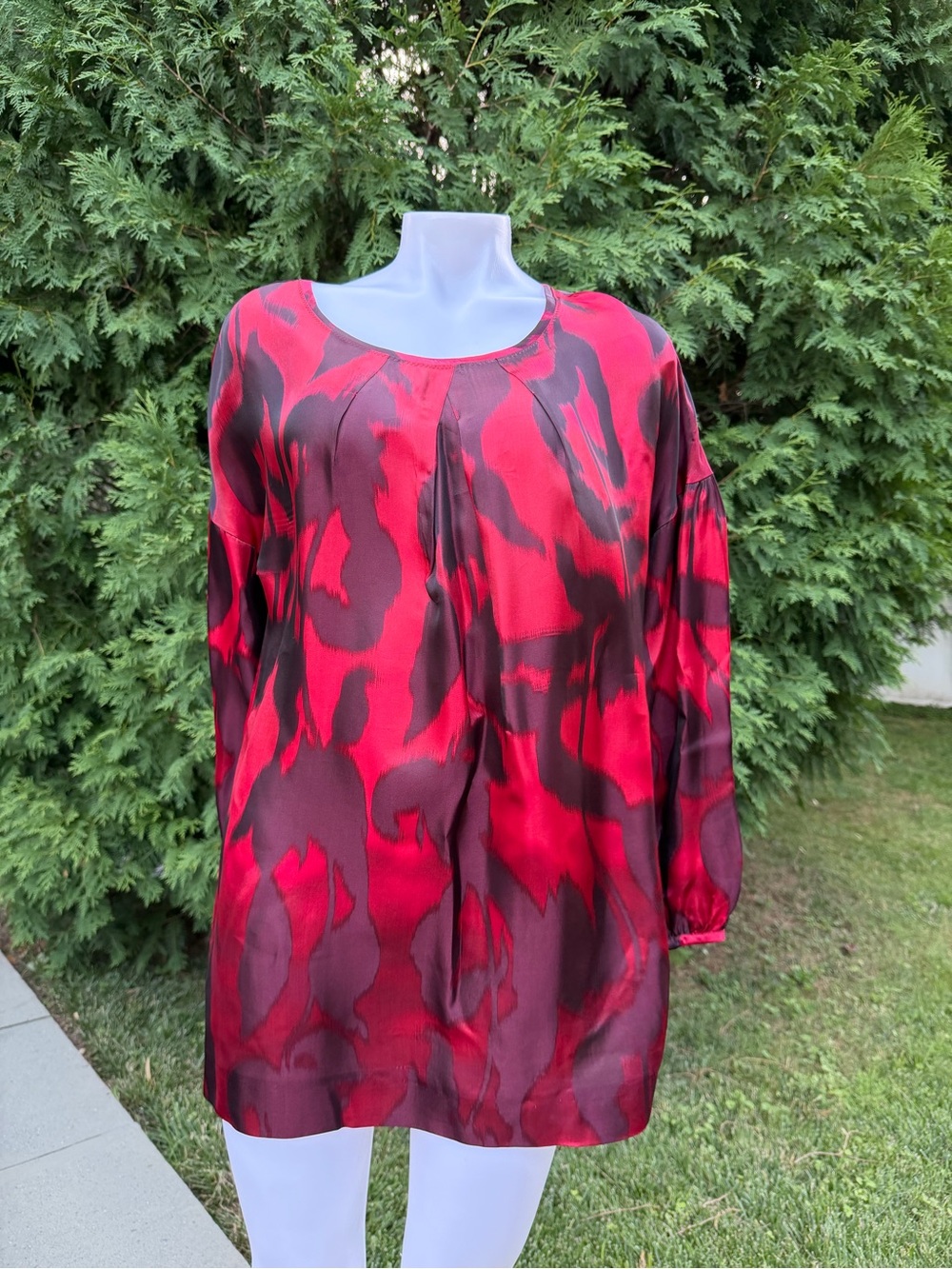 Piazza Sempione Red and Burgundy Abstract Print Top